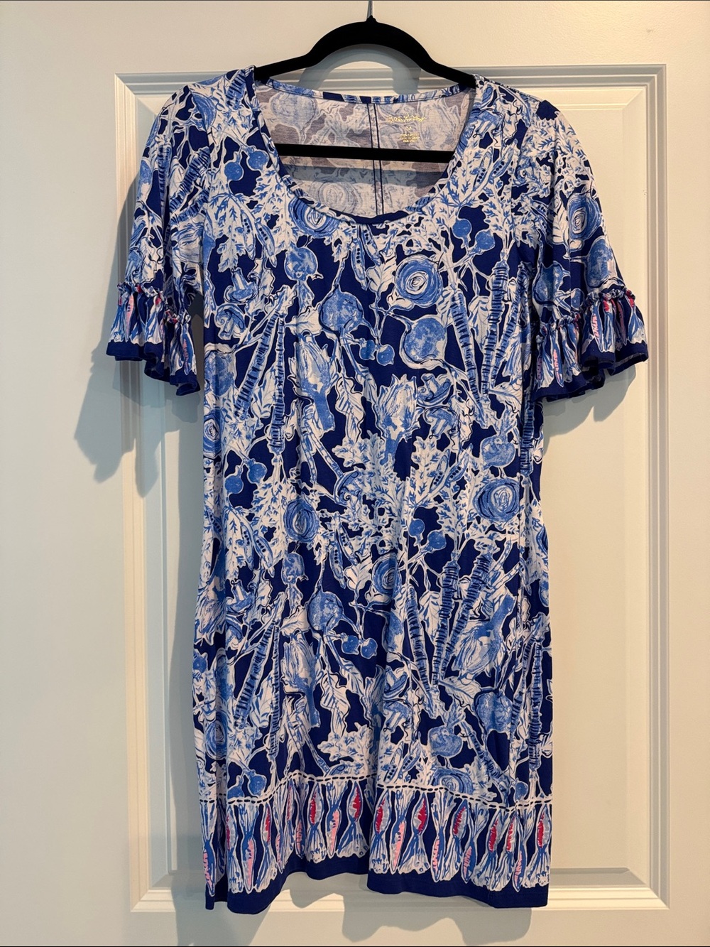 Lilly Pulitzer Blue & White Floral Scoop Neck Mini Dress